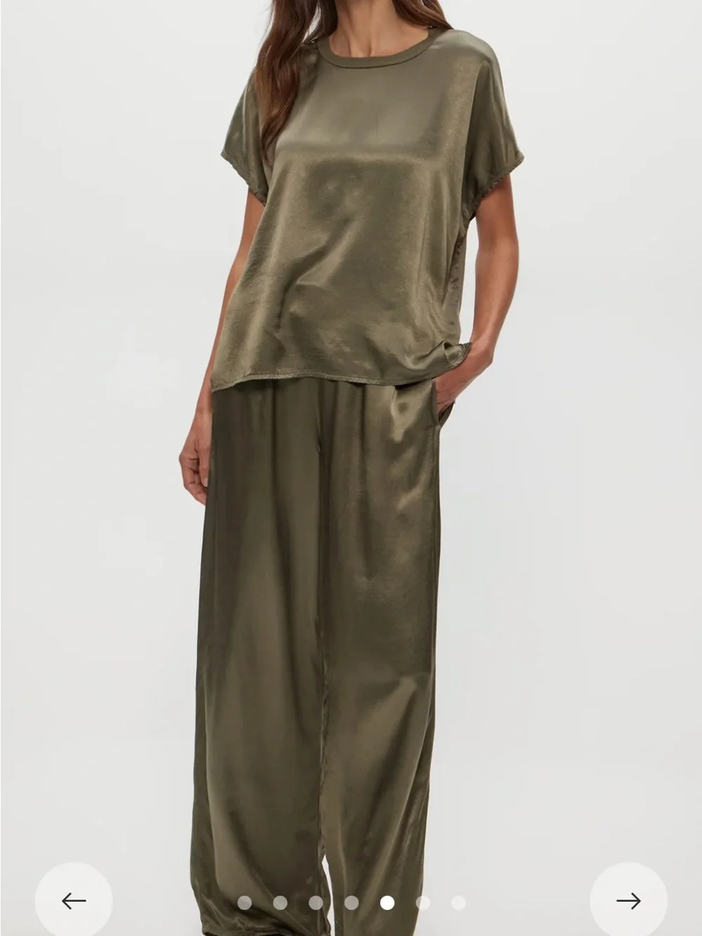 Michael Stars Olive Green Wide-Leg Satin-Trim Pants - Picture 1 of 5